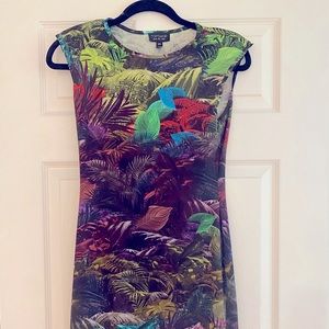 Topshop tropical print dress with shoulder pads